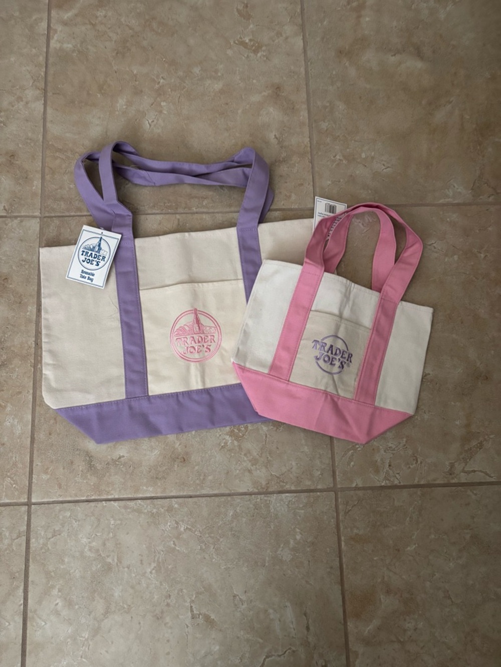 Trader Joe's Canvas Tote - Large Lavender and Small Pink